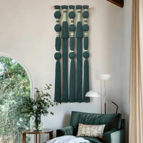 Macrame Wall Hanging Green Boho Wall Decor Handmade Fiber Art 15.7"W*39"L - color: Green