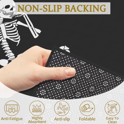 Black Skull Bath Mat Rug, Skeleton Door Mat Doormat Entrance Non-Slip Bathroom Rugs for Entryway Bathroom Kitchen 17 x 30 Inch - color: Black Skull