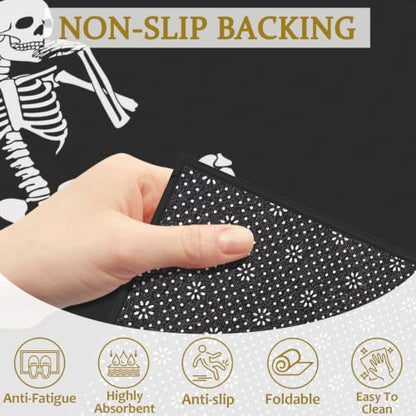 Black Skull Bath Mat Rug, Skeleton Door Mat Doormat Entrance Non-Slip Bathroom Rugs for Entryway Bathroom Kitchen 17 x 30 Inch - color: Black Skull
