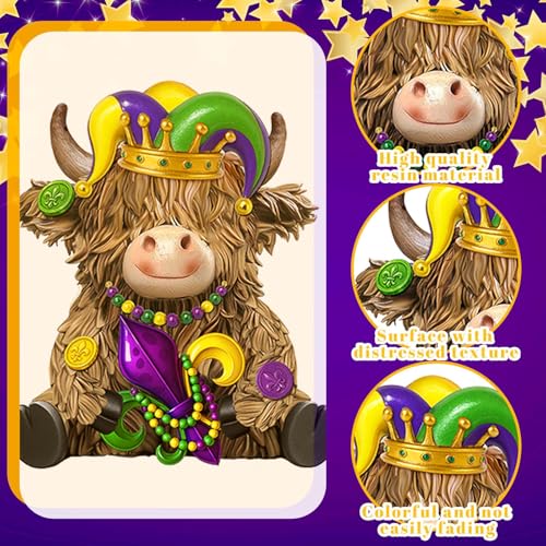 2 Pack Mardi Gras Highland Cow Figurines Mardi Gras Gifts - style: Mardi Gras