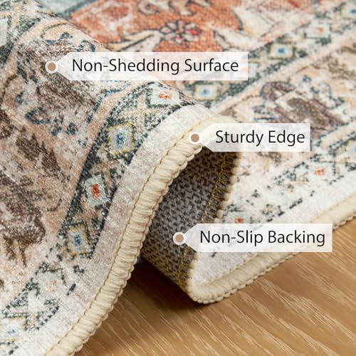 BESTSWEETIE Washable Boho 8x10 Area Rug, No Pile, Living Room, Green Brick - color: Green/Brick/Rust Red, size: 10' x 8' (Rectangular)