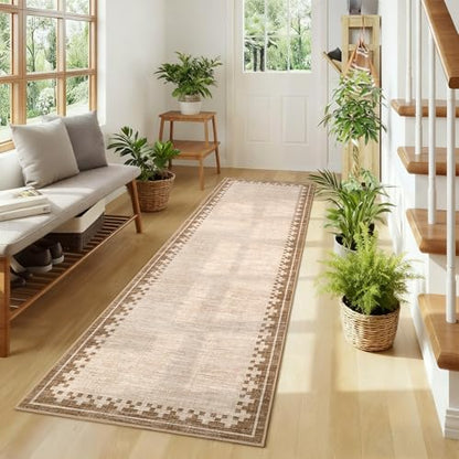 GarveeHome 2x6 Washable Hallway Runner Cross Bordered Low Pile Kitchen Rug - color: Beige, size: 2' x 6' (Runner)