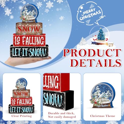 Britimes Tiered Tray Decor Set, 4 Pack, Wooden Table Sign, Christmas Winter - style: Snow Globe Christmas