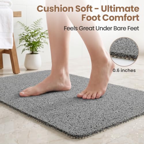 LuxStep Shower Mat Bathtub Mat,24x16 inch, Non-Slip Bath Mat with Drain, Quick Drying PVC Loofah Bathmat for Tub,Shower,Bathroom (Phthalate Free,Grey) - color: Stylish Grey, size: 24" x 16"