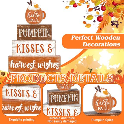 4 Pcs Fall Decor for Home Hello Fall Wooden Signs with Ice Cream Cup - style: Pumpkin Spice