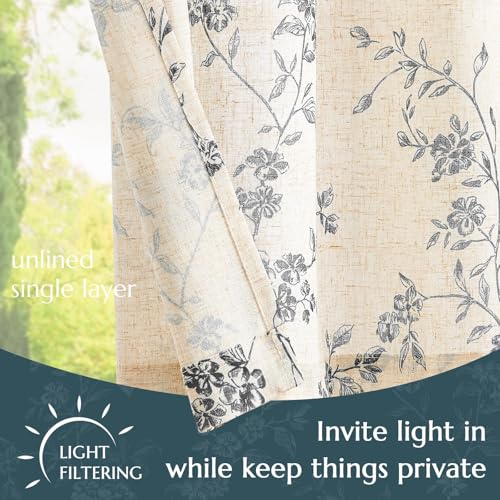 jinchan Floral Linen Kitchen Tier Curtains, 24 Inch, 2 Panels, Black - color: Alisa Black, size: 26"W x 24"L (Pack of 2)