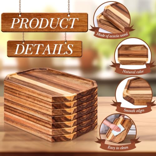 Dandat 12 Pack Wooden Serving Platter Acacia Wood Platters 10 x 5.5 Inch Rustic Serving Tray Rectangular Charcuterie Board Cheese Plate for Home Decor Dessert Vegetables Fruit Cookie - size: 10 x 5.5 Inch