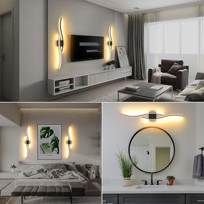 Battery Operated Wall Sconces Set Of Two, 3000K-6500K 39.4 inch black LED dimmable wireless wall sconce with remote control, USB rechargeable wall lights for Living Room Bedroom Hallway Background - color: Black, size: 39.4 inch