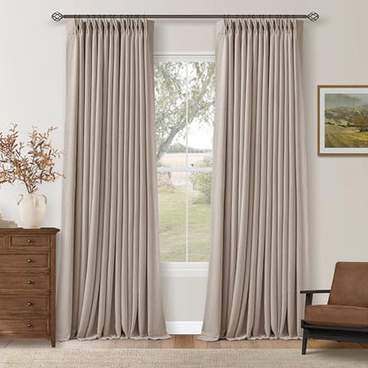 Burlywood Birch 94 Inch Long Blackout Curtains Thick Linen Pinch Pleated - color: Burlywood Birch, size: 40"W x 94"L (Pack of 2)