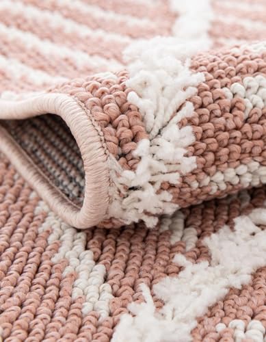 Rugs.com - Boho Rug – 12 Ft Runner Pink Easy-Clean Textured Runner Rug – Modern Bohemian Style for Hallways, Entryways, and Bedside - color: Pink, size: 2'7" x 12' (Runner)