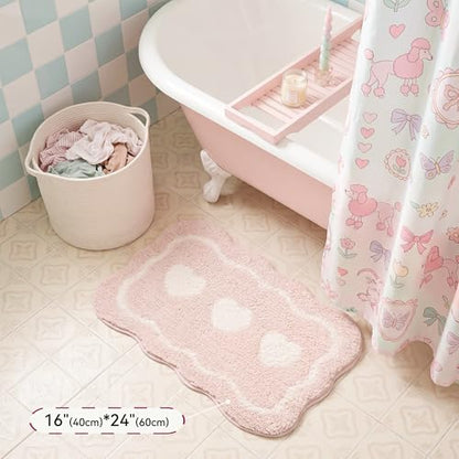 GRANNY SAYS Pink Bathroom Rug, 16" x 24", Cute Scalloped Bath Mat - color: Pink Heart, size: 1'4" x 2' (24" x 16")