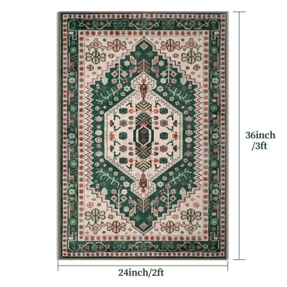 Ciicool 2x3ft Small Area Rug,Washable Boho Thin Mat for Entryway Kitchen - color: Beige/Green, size: 2' X 3' (Rectangular)