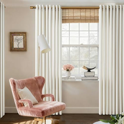 Ivory Cream Grommet Linen Semi Sheer Privacy Curtains 84 Inches Long Drapes - color: Natural, size: 52"W x 84"L (Pack of 2)