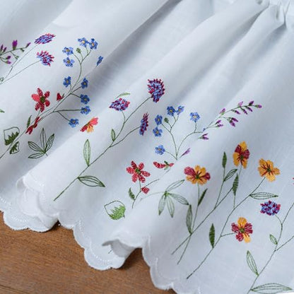 2PC PKT Floral Embroidery Curtain Valance, White Elegant Decorative Flowers Window Valances,Valances for Windows Living Room,3" Rod Pocket W62XL14 inch (Flowers) - size: 62"W x 14"L (Pack of 2)