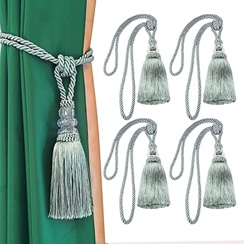 Tassel Curtain Tiebacks Handmade Curtain Tie Backs, Elegant Crystal Curtain Holdbacks for Home Office Decor (Blue, 4P) - color: Blue, size: 4P