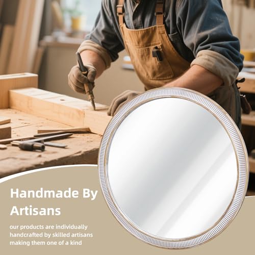 36 Inch Large Round Wood Mirror, Farmhouse Bathroom Mirrors for Wall - color: B - 36 in