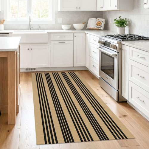 KILOCOCO Striped Rug 3x5 ft Washable Woven Front Door Rug, Brown and Black - color: Brown and Black Stripe, size: 3' x 5' (Rectangular)