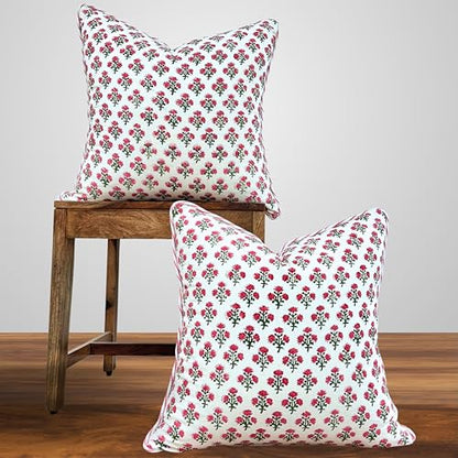 ATOSII Cotton Blockprint Throw Pillow Cover, Gulbahar Pink, 2 Pcs, 20 X 20 - color: Gulbahar, size: 20" x 20" (Pack of 2)