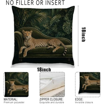 Leopard on Green Velvet Sofa Pillow Cover Tropical Jungle Decor 18x18 - color: Green Velvet Leopard
