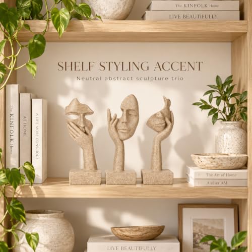 olirum 3 Pcs Thinker Large Statue Set - Resin Sandstone Art Abstract Home Accent Figurines for Living Room, Bedroom, Shelves, Office Desktop, Coffee Table Decor, Gift for Women (3 Pcs Sandstone, 9") - color: 3 Pcs Sandstone, size: 9"