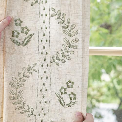jinchan Floral Linen Curtains 90 Inch Farmhouse Back Tab 4 Panels - color: Sage, size: 50"W x 90"L (Pack of 4)