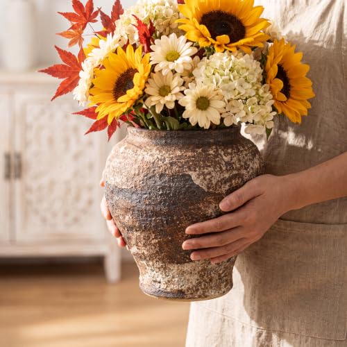 Rustic Farmhouse Ceramic Vase Home Decor (Brown and White, Small) - color: Brown and White