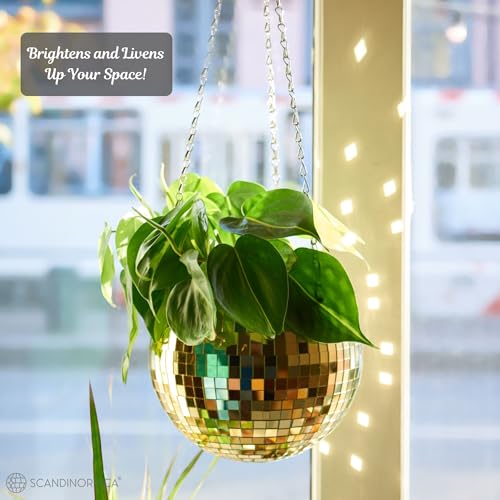 SCANDINORDICA Disco Ball Planter, Value Package, 8-inch Gold - size: 8" Gold