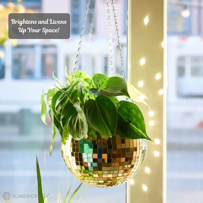 SCANDINORDICA Disco Ball Planter, Value Package, 8-inch Gold - size: 8" Gold