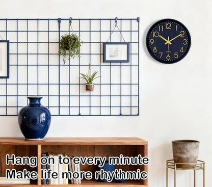 Modern Silent Wall Clock, 12 Inch Wall Clocks Battery Operated Large Number, Non-Ticking Analog Clock with Tempered Glass Quartz Clocks for Living Room Bedroom Office Kitchen, Navy Blue - color: Navy Blue, size: 12 Inch