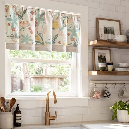 jinchan Floral Linen Window Valance Curtain, 50x18, 1 Panel, Green - color: Averie | Dusty Green, size: 50"W x 18"L (Pack of 1)