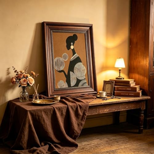 Dark Brown Framed African American Women Canvas Wall Art 12x16 in - color: Geometric Girl 1, size: 16"L x 12"W