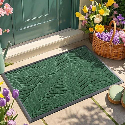 Yimobra Leaf Pattern Door Mat, 29.5 x 17 in, Green - color: Green, size: 29.5x17 in