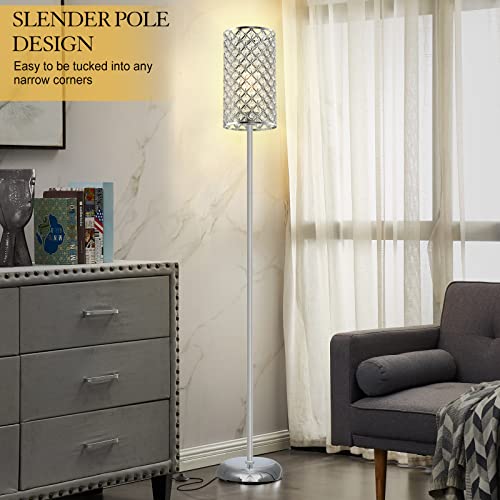 GyroVu Crystal Floor Lamp, Elegant Standing Lamp Modern Floor Lamp Silver Finish Tall Pole Lamp Accent Light with On/Off Foot Switch for Living Room, Girl Bedroom, Dresser, Office - color: Silver