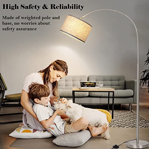 Silver Floor Lamp, Arc Floor Lamp with Adjustable Head and Pedal Switch - color: Silver