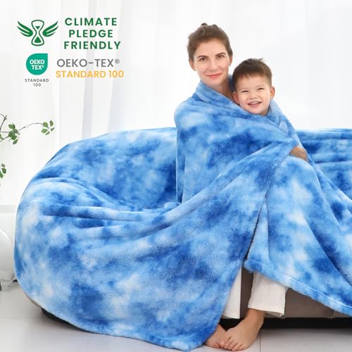 obinsm Blue Fleece Throw Blanket Queen Size, Soft Fuzzy Blankets for Bed - color: Blue Tie Dye Blanket, size: Size 90" x 90"(228 x 228 cm)