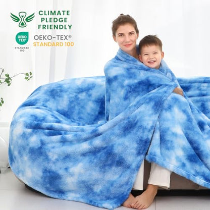 obinsm Blue Fleece Throw Blanket King Size, Fuzzy Big Blankets for Bed - color: Blue Tie Dye Blanket, size: Size 90" x 108"(228 x 274 cm)