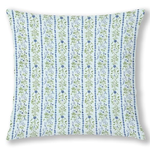 Grandmillennial Green and Blue Floral Pillow Covers 18x18 - color: Blue and Green, size: 18" x 18" (Pack of 1)