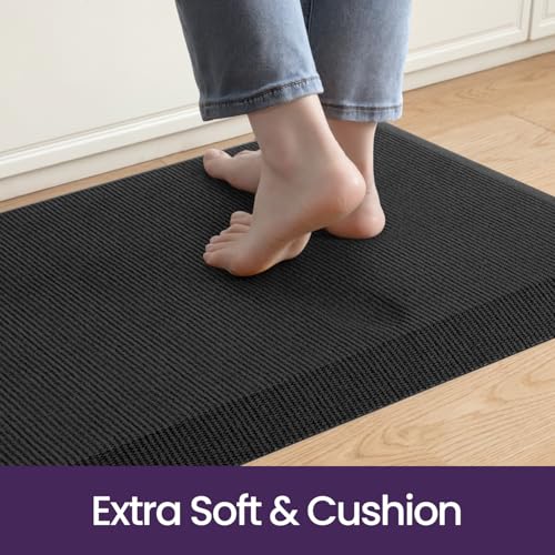 DEXI Anti Fatigue Kitchen Mat Cushioned, 20x60 Waterproof Runner Rug Black - color: Black, size: 60"L x 20"W x 0.9"Th
