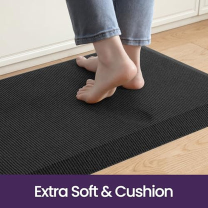 DEXI Anti Fatigue Kitchen Mat Cushioned, 20x60 Waterproof Runner Rug Black - color: Black, size: 60"L x 20"W x 0.9"Th