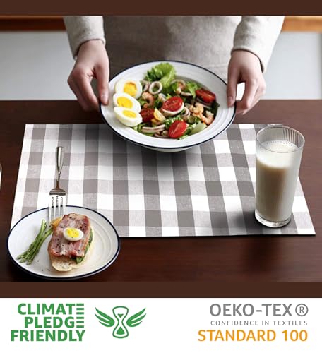 Urban Villa Two Tone Placemat Cotton Tablemat 14x20 (Set of 6) Grey/Wht - color: Grey/White Checks, size: 14" x 20"
