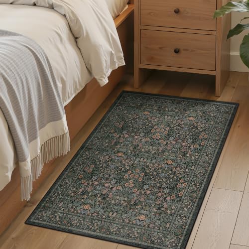 2x3 Kitchen Rugs Floral Small Washable Entryway Rug Runner, Black - color: Black, size: 2' x 3' (Rectangular)