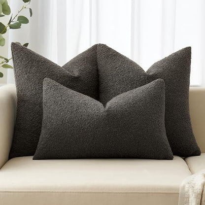 MIULEE Textured Boucle Lumbar Pillow Cover for Bed 12x20 Dark Coffee - color: Dark Coffee, size: 20" x 12" (Pack of 1)