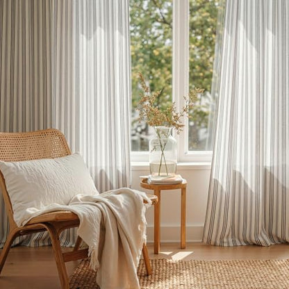 MYSKY HOME Dark Grey Striped Linen Curtains for Living Room 52x84,2 Panels - color: B-dark Grey, size: 52"W x 84"L (Pack of 2)