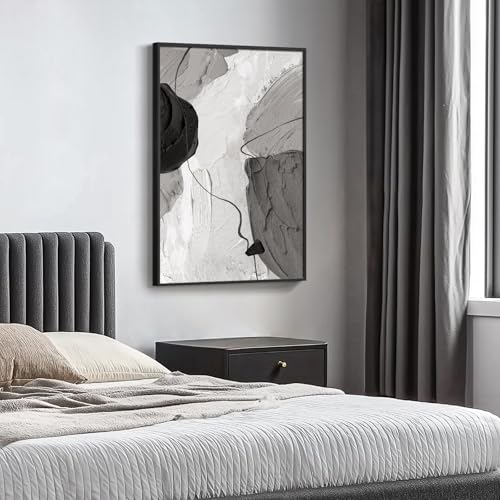 Large Framed Black and White Gray Modern Abstract Wall Art, 1 Piece 24x36 - color: Black Grey White