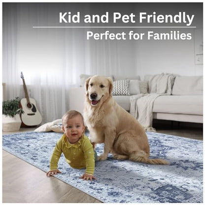 Bloom Rugs Washable Non-Slip 7 ft Runner - Gray/Blue Traditional Medallion Runner for Entryway, Hallway, Bathroom, and Kitchen - Exact Size: 2.5' x 7' - color: Gray / Blue, size: 2'6" x 7' (Runner)