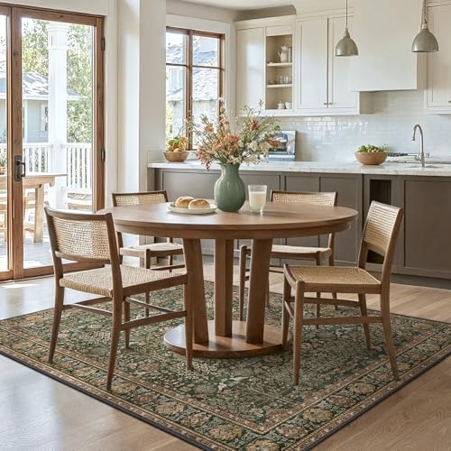 Bavni 5x7 Washable Area Rug for Living Room, Non Slip, Dark Green Brown - color: Dark Green Brown, size: 5' x 7' (Rectangular)