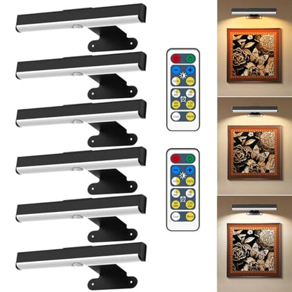 EUIOKUN Wireless Picture Light with Remote,Battery Operated Wall Sconces - size: 6Pack Black