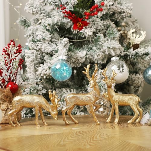 Lulu Home 3 PCS Christmas Reindeer Figurines, Peer (Textured) - style: 3 Peers with Texture