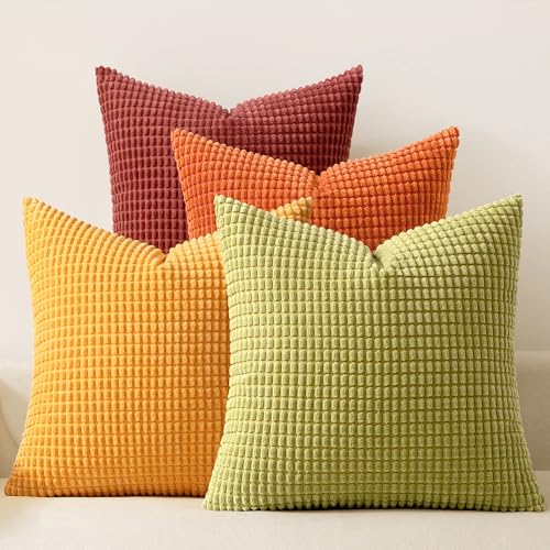 MIULEE Fall Decorative Pillow Covers 18x18 Inch Set of 4 Yellow Orange - color: Yellow Orange, size: 18" x 18" (Pack of 4)
