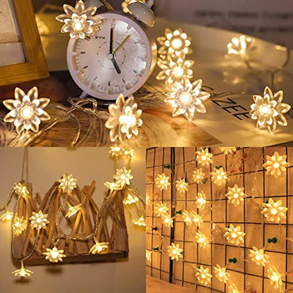 echosari Flower String Lights Battery Operated 158" Lotus Flower Warm White - color: Warm White, size: Lotus